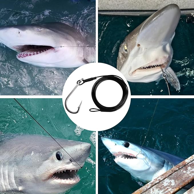 Fishing Shark Rigs Surf Fishing Stainless Steel Cable Leader Wire with Tuna Shark Hooks Saltwater Fishing Deep Sea Hooks Big Fish Shark Leader Rig