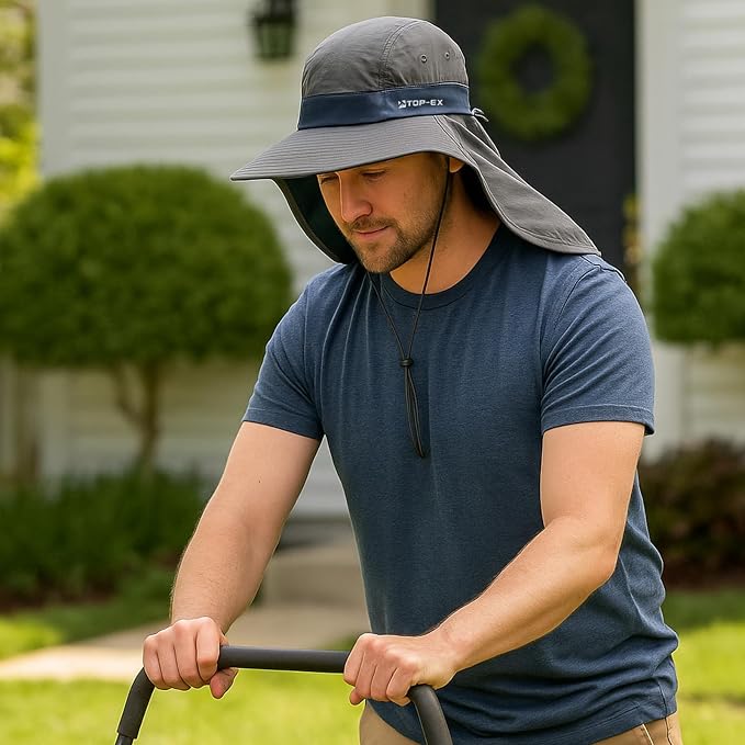 TOP-EX Cooling Sun Hat with Neck Flap – UPF 50+ Wide Brim Breathable Hat for Hiking, Fishing & Big Heads