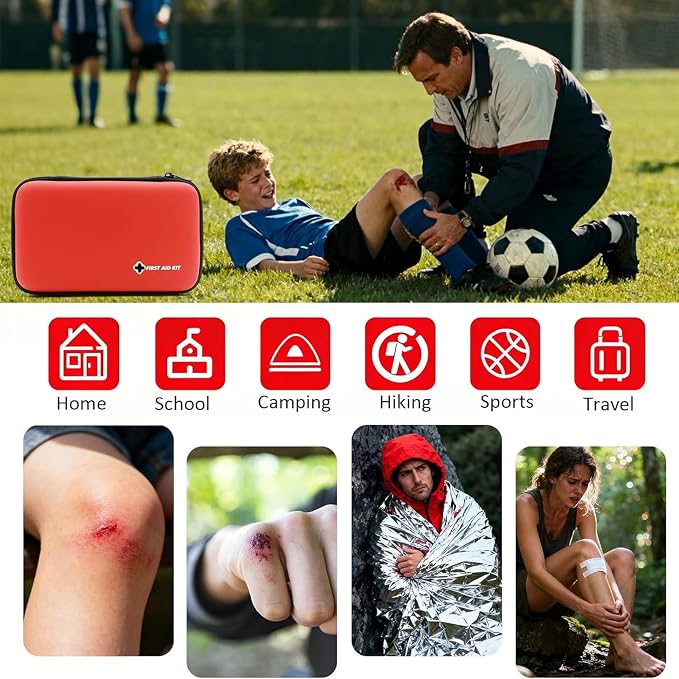 First Aid Kit Red Portable Compact Waterproof Mini Refill Supplies for Home Car Travel Camping Truck Hiking Sports Office Outdoor Emergencies