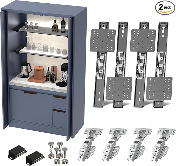 Cabinet Pocket Door Slide System Kit 14",4PCS Inset Sliding Hardware for Hidden Cabinet Doors, 45lbs Capacity, Space Saving Pocket Door Hardware for Kitchen, Pantry, Closet