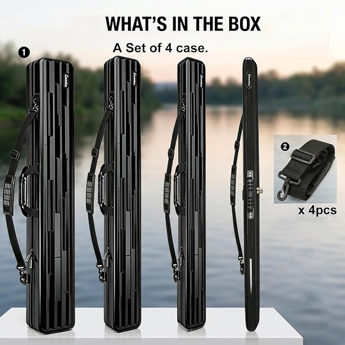 Hard Shell Fishing Rod Case, 50" Protective Rod Tube (4-in-1 Set) for 7ft 2-Piece Rods, Crushproof & Water-Resistant Travel Carrier, Heavy-Duty Storage for Bass, Fly & Saltwater Fishing