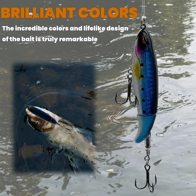 Bestac Topwater Fishing Lures Set Popper Lures for Bass Catfish Pike Perch Bass Lures with Floating Rotating Tail Artificial Hard Bait Multiple Colors