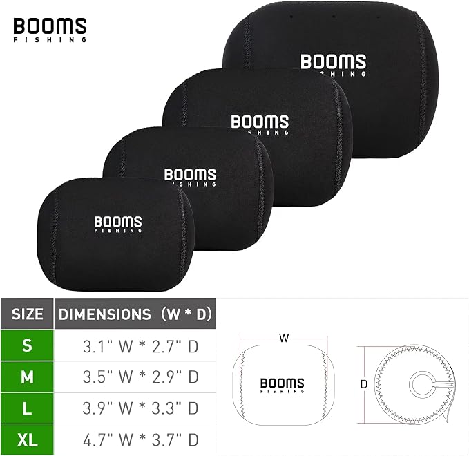Booms Fishing RC1 Neoprene Reel Cover, Round Baitcasting Reels Cover, Fit for 50 100 200 300 400 800 1000 2000 3000 4000~10000 Conventional Reels, S/M/L/XL Size