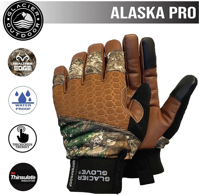 Glacier Glove Unisex Alaska Pro Waterproof Breathable Compatible Gloves Leather Thinsulate Lining for Hunting Fishing, Hiking
