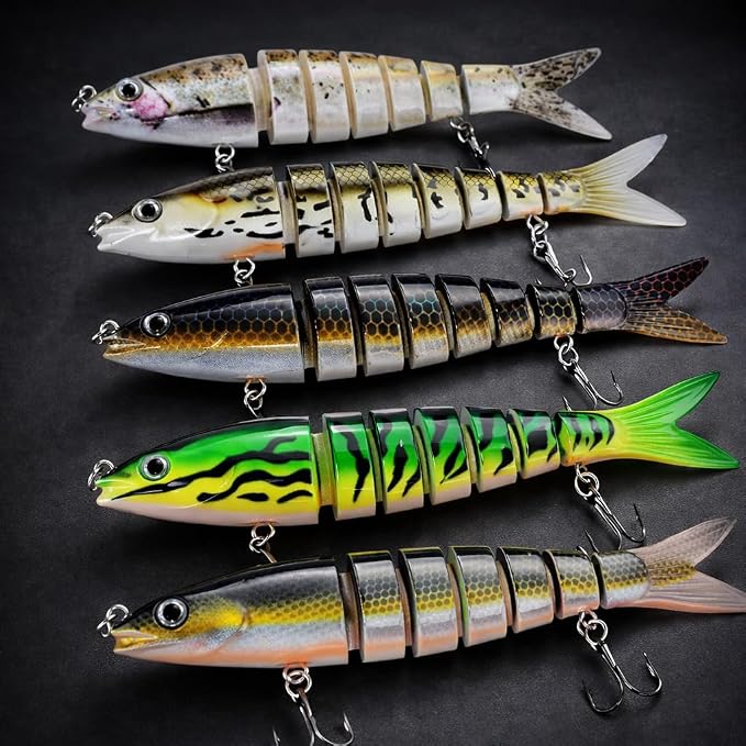 Bass Fishing Lures, Jointed Swimbait Glide Bait for Bass, Trout & Pike – Lifelike Fishing Lure with 3D Eyes, Built-in Rattle Chamber, Triple Hook – Realistic Fishing Lures for Freshwater & Saltwater