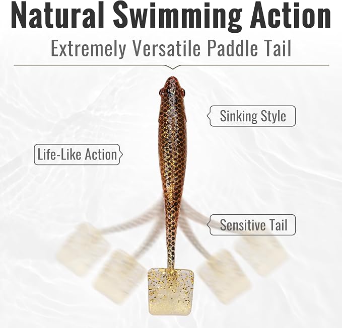 TRUSCEND Shadtale Easy Catch Soft Fishing Lures with BKK Hooks - Trembly Sinking and Vibrating Swim for More Bites, Pre-Rigged Swimbaits for Bass, Trout, Crappie, Walleye, Freshwater Saltwater Fishing