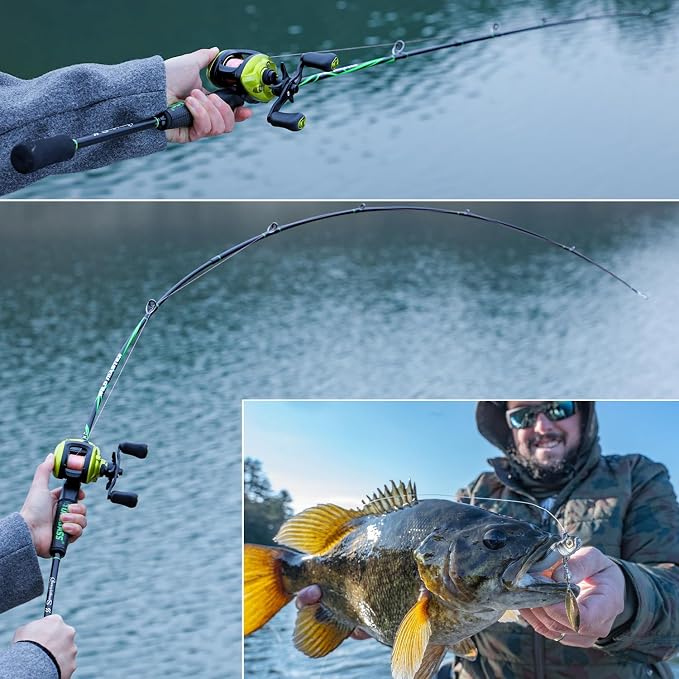 One Bass Fishing Rod Reel Combos, Spinning & Casting Combo, Graphite 2Pc Blanks, Stainless-Steel Guides, Super Polymer Handle