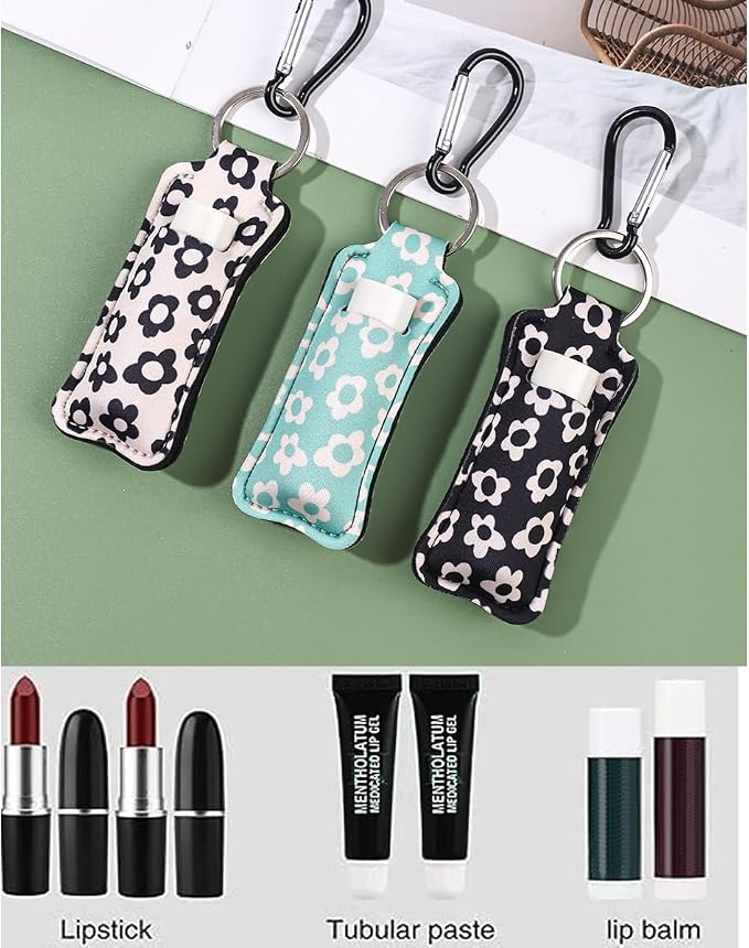 COOKOOKY Keychain Holder for Chapstick Lipstick Lip Gloss Cute Lip Balm Keychain Holder with Clip