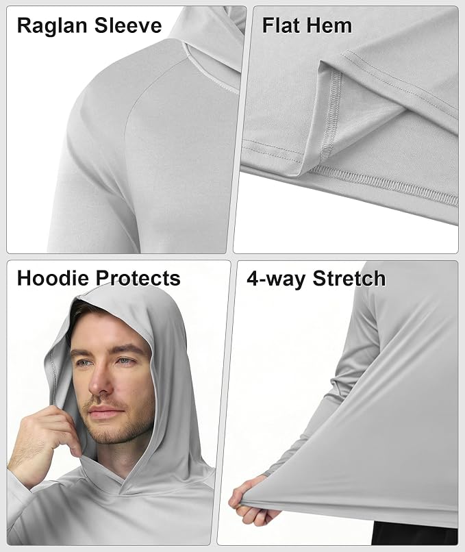 ZITY 5 Pack Mens UPF 50+ Hoodie Shirts Sun Protection Fishing Shirt Fast Dry Lightweight for Athletic Hiking Workout