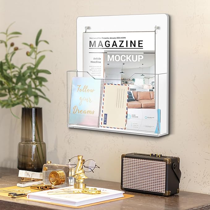 ZHIDIAN Magnetic Wall File Organizer - Clear Acrylic Hanging File Holder, Wall Mount Folder Mail Document Magazine Holder for Office, Fridge, Whiteboard, 2Pack