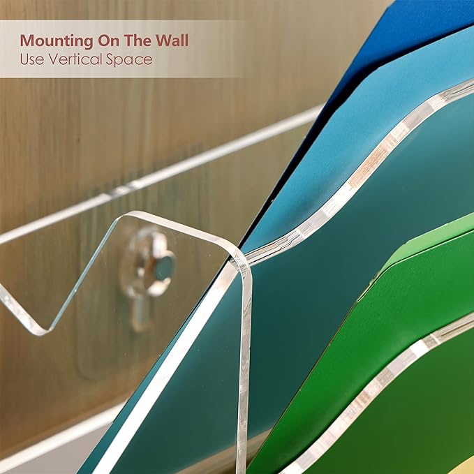 Acrylic Hanging Wall File Organizer, 2-Tier Mail Organizer Wall Mounted Magazine Wall File Holder, Paper Folder Organizer for Office, Desk, School