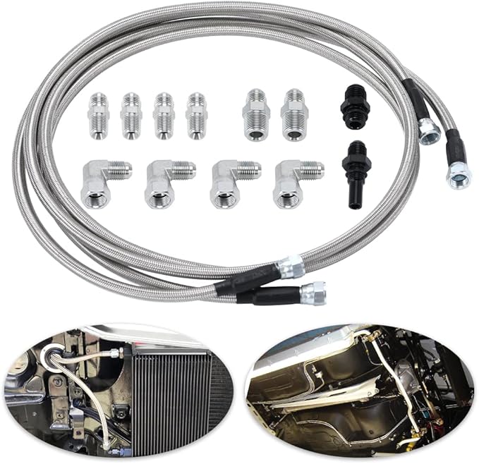 6AN 70" Transmission Fluid Oil Cooler Hose Line kit for GM Chevy Transmission 4L80E TH350 TH400 4L60E 700R4 200-4R TR6060 Ford AOD 4R100 4R70W and C5 Stainless Steel Braided PTFE Hose