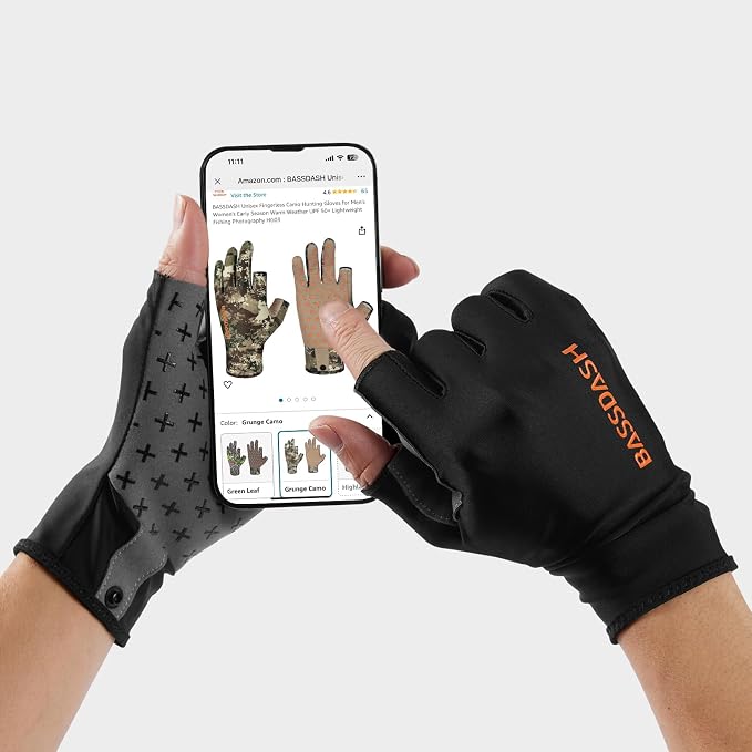 BASSDASH Unisex Fingerless Camo Hunting Gloves for Men's Women's Early Season Warm Weather UPF 50+ Lightweight Fishing Photography HG03
