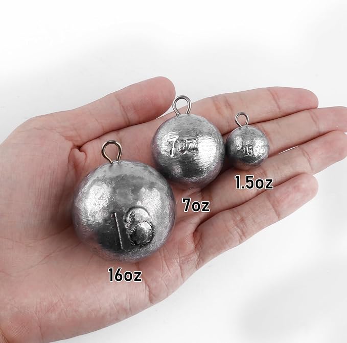 Dr.Fish Cannonball Sinkers Saltwater Lead Fishing Weights Round Ball Sinkers Trolling Downrigger Weights Bottom