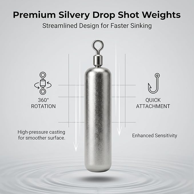 Drop Shot Fishing Weights with Rolling Swivel Streamlined Lead Fishing Sinkers for Freshwater Saltwater Catfish Bass Casting Fishing and Bottom Fishing Rigs