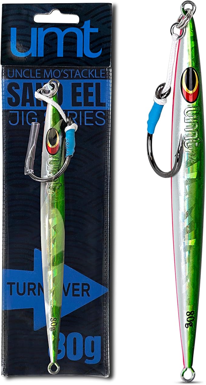 UMT Sand EEL 80g Offshore Fishing Jigs - Multi Species. Packs: 1, 5, 10. Green, Pink. Pro-Grade.