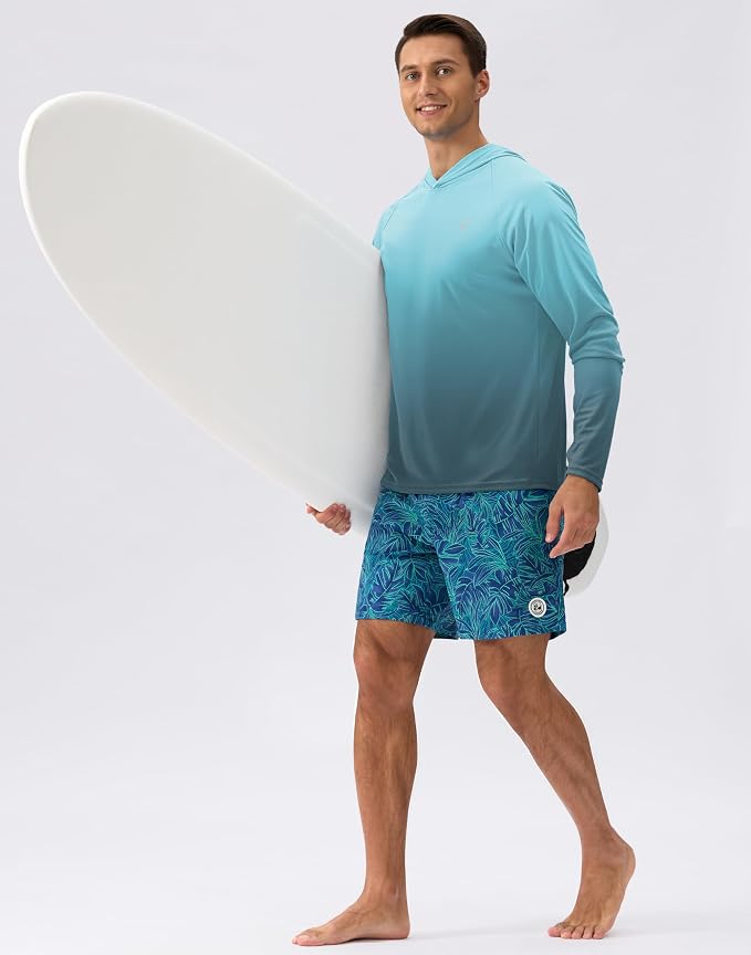 Pudolla Men's Sun Protection Hoodie Shirts UPF 50+ Rash Guard SPF Long Sleeve Fishing Shirt for Men Swim Hiking Boating