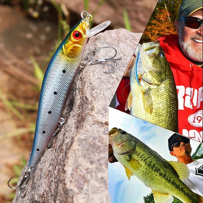 Sougayilang Fishing Lures Large Hard Bait Minnow VIB Lure with Treble Hook Life-Like Swimbait Fishing Bait Popper Crankbait Vibe Sinking Lure for Bass Trout Walleye Redfish