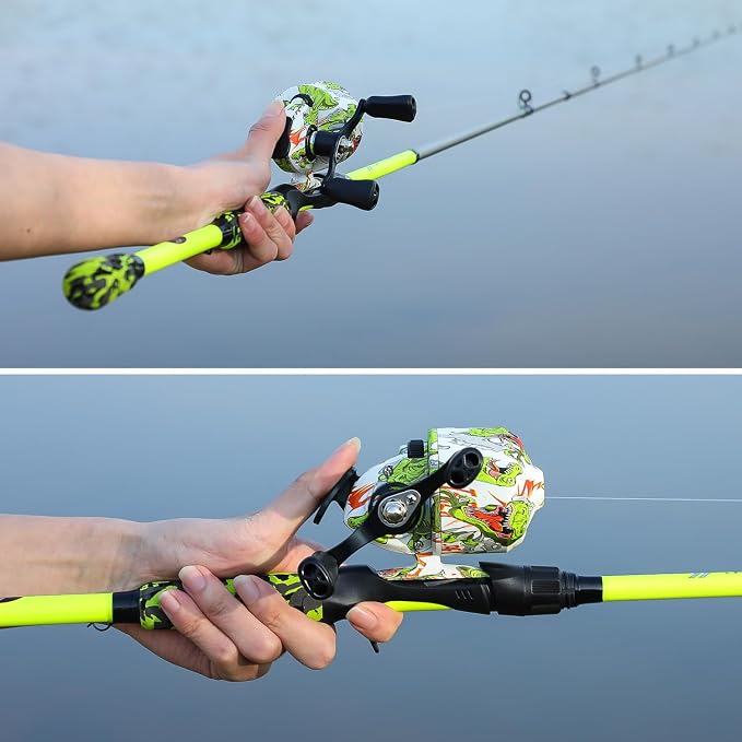 Sougayilang Spincast Combo – IM7 Graphite 2-Piece Travel Rod, EVA Handle, 17.5LB Drag, 7+1 Bearings, Left/Right Interchangeable, Pre-spooled with Mono Line for Kids & Beginners – Pond & Lake Fishing
