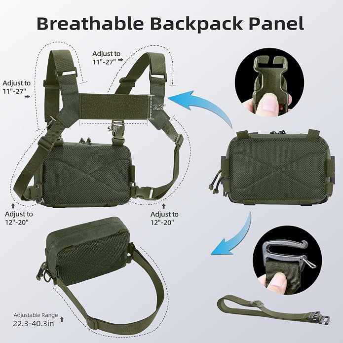 Outdoor Chest Bag for Men, Water-Resistant Fishing Chest Pack, Tactical Vest for Running, Cycling, Hiking