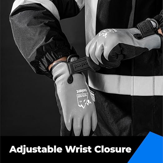 toolant 100% Waterproof Gloves for Men and Women, Winter Work Gloves for Cold Weather, Touchsreen, Thermal Insulated Freezer Gloves, With Grip, Grey, Large