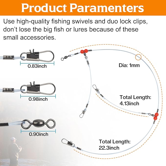 Fishing Leaders Saltwater Tackle Rig Surf Fishing Rigs with Swivel Snaps High Strength Wire Leader Bottom Rigs Fishing Gear Equipment for Lures Bait Hooks