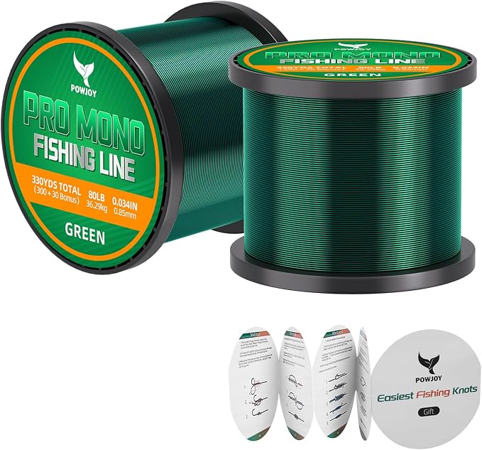 Pro Monofilament Fishing Line with Knot Instruction Cards for Multi Purpose Cost Effective, Strong Yet Thin Nylon String for Big Fishes, Tangle-Free & UV Resistant, 15/20/30/50/80LB