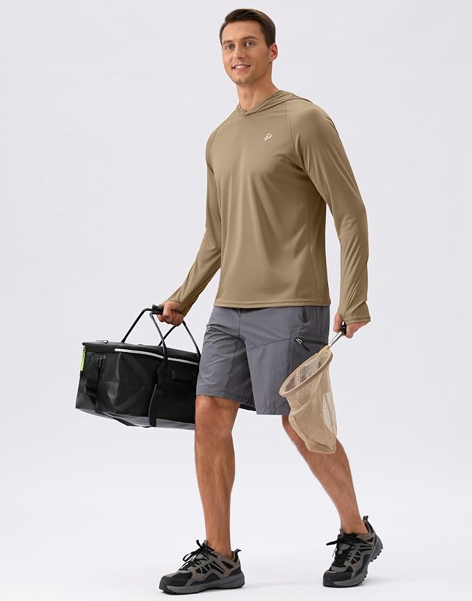 Pudolla Men's Sun Protection Hoodie Shirts UPF 50+ Rash Guard SPF Long Sleeve Fishing Shirt for Men Swim Hiking Boating
