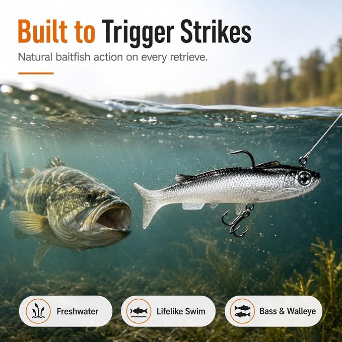 Soft Fishing Lure Kit for Bass/Trout/Pike/Salmon, 4Pcs Fishing Gear for Individually Packaged Baits with Gift Box