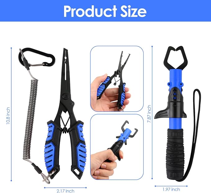 mouhike Fishing Pliers Fish Lip Gripper Fishing Tool Kit Muti-Function Saltwater Fishing Line Cutter Hook Remover with Sheath Lanyard, Fly Ice Fishing Gear Fishing Gifts for Men Women