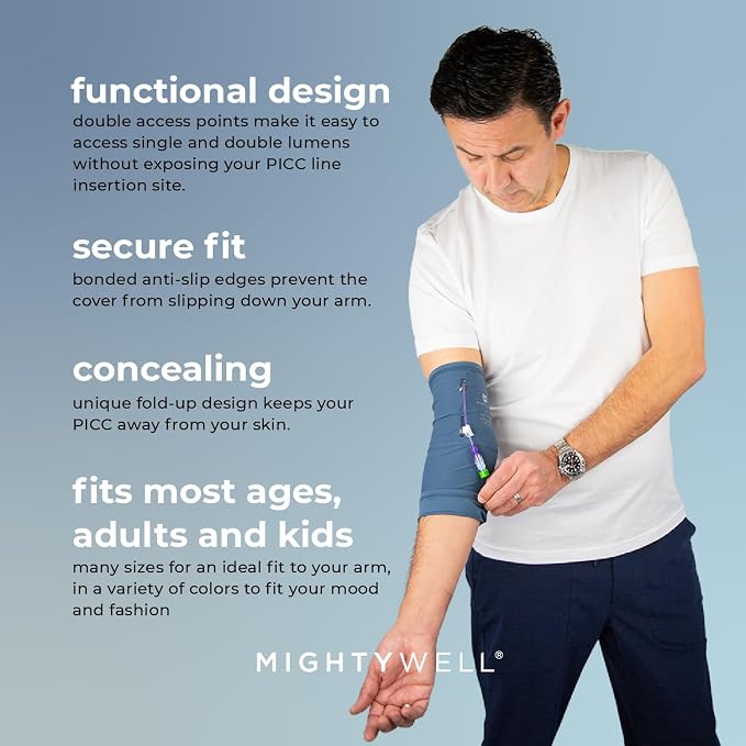 Mighty Well PICCPerfect PICC Line Cover: Soft Touch Double Layer PICC Line Arm Cover | Cement, X-Large