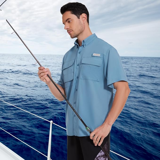 Bassdash UPF 50 Men’s Fishing Dress Shirt Button Down Woven Short Sleeve Outdoor