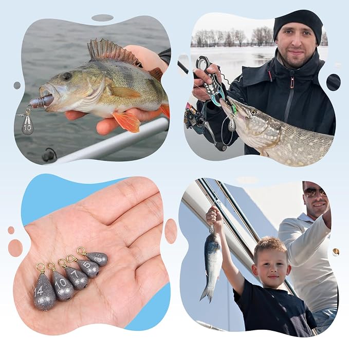 26Pcs Fishing Weights Sinkers Kit, Drop Shot Weights, Lead Fishing Weights for Saltwater Freshwater, Catfish Weights, Fishing Sinkers and Weights Assortment