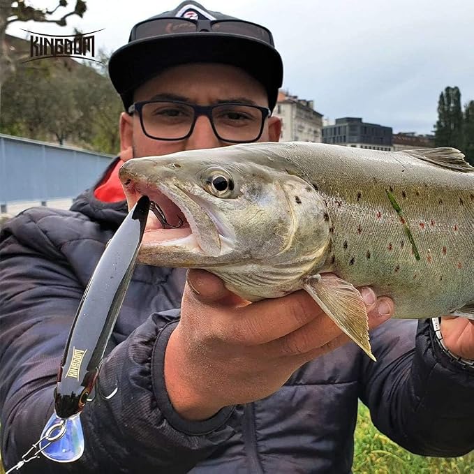 KINGDOM 3PCS Topwater Fishing Lures for Bass Whopper Popper Fishing Lure for Bass Catfish Pike Perch Floating Pencil Bait with Propeller Tail Freshwater/Saltwater