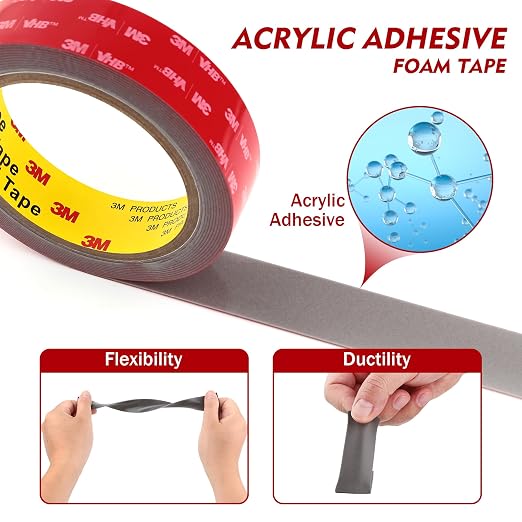 3M Heavy Duty Double Sided Tape 0.75" x 15.4Ft Mounting Tape Foam Tape Waterproof for Indoor Outdoor Home Office Automotive Decor