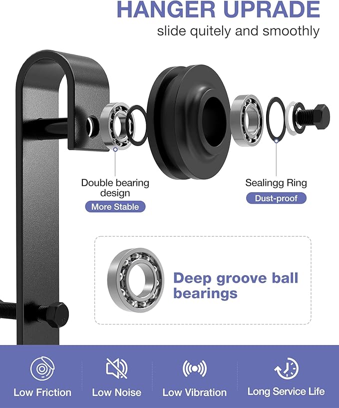 ZEKOO 12 FT Barn Door Hardware Kit for Cabinet Closet, Sliding Door Hardware for Double Barn Door, Heavy Duty Black Barn Door Track with Steel Hanger, Slide Smoothly Quietly, Easy Install