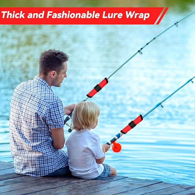 KesaPlan 8 Pack Fishing Lure Covers 6" Lure Wraps for Fishing Rod Hook Cover Bait Storage Protector Easily See Bait Glove to Keep Fishermen Safe(Red)