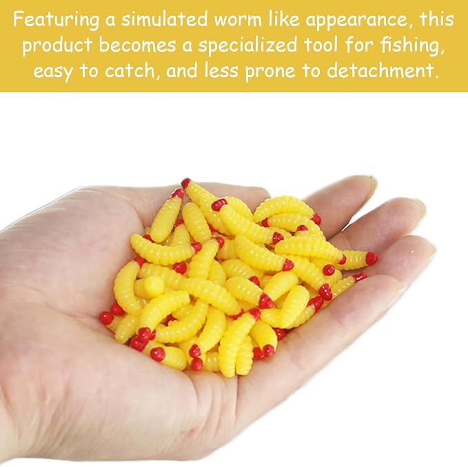200pcs Realistic Soft Plastic baits, Soft Artificial Bread Worm Bait, Fake Maggot Fake Worms Bait, Suitable for Artificial Bread Worm baits of red Fish and sea bass