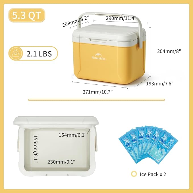 Naturehike 5.3/15/19 QT Hard Cooler, Insulated Ice Chest Box, Portable Ice Retention Cooler for Beach Camping Picnic Fishing Barbecue