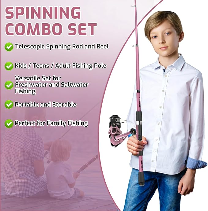 Kids Fishing Pole Set, Portable Telescopic Fishing Rod and Reel Combo for for Boys Girls Youth Toddle Fishing Pole 【Ambidextrous】