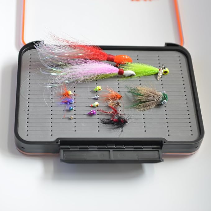 ALICHINO Fly Box for Fly Files Ice Jig Box Two Sided Waterproof Fly Fishing Box for Nymphs and Streamers (Grey Foam Insert C, Large, 9 * 6.5 * 1.9Inch)