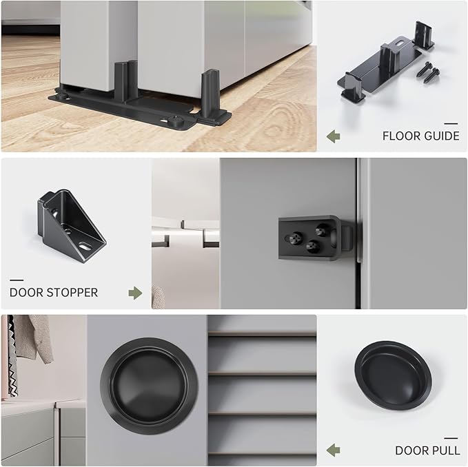 EaseLife 4 FT 48in Bypass Double Sliding Pocket Door Hardware Kit, Commercial Grade Aluminum, Quiet, Easy Install, Black