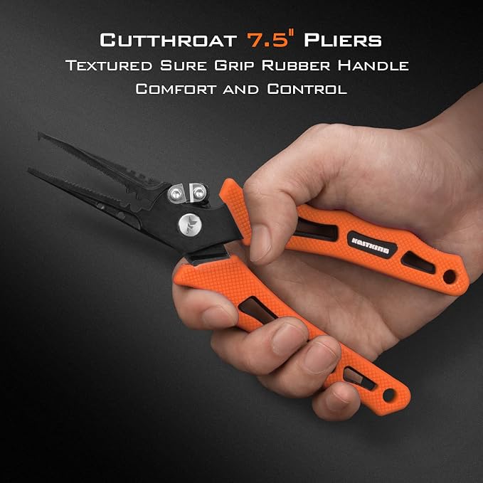 KastKing Cutthroat 7.5-inch Braid Scissors and Pliers Set - Saltwater Resistant Fishing Gear, Line Cutter, Hook Remover, Fishing Tool Set, Gift for Men