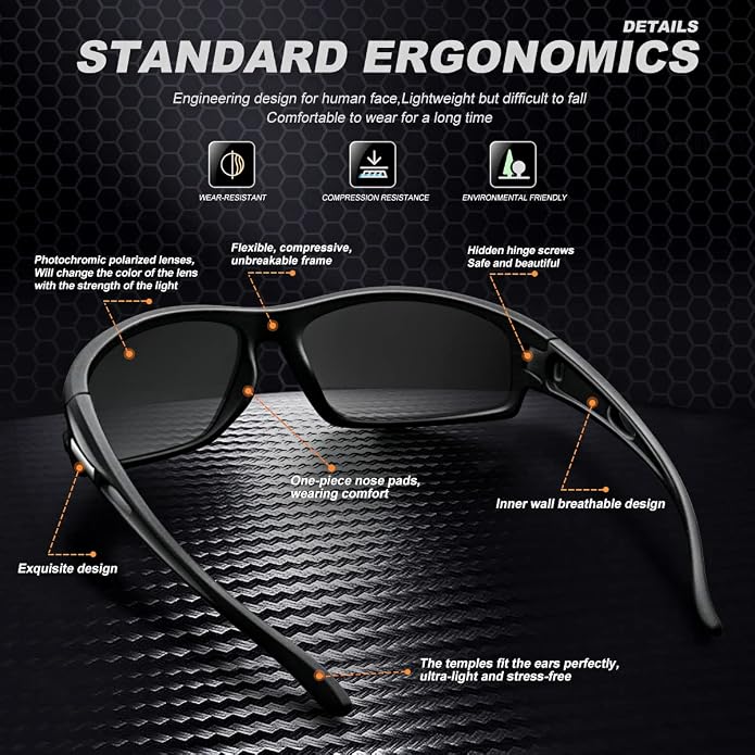 Polarized Sports Sunglasses for Men 100% UV Protection Wrap Around Unbreakable Sun Glasses for Fishing Driving