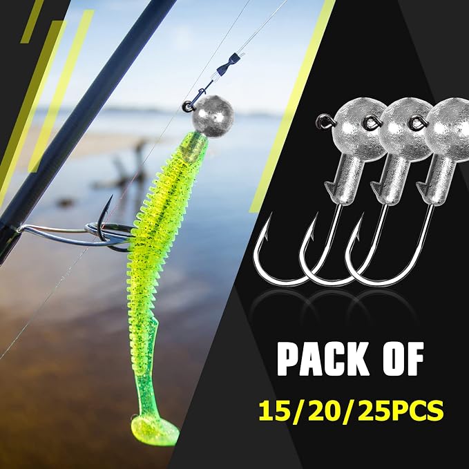 AMYSPORTS Trout Freshwater Jig Head Hook Saltwater Tackle Jig Hook Lead Round Ball Fishing Jigs Lead Sharp