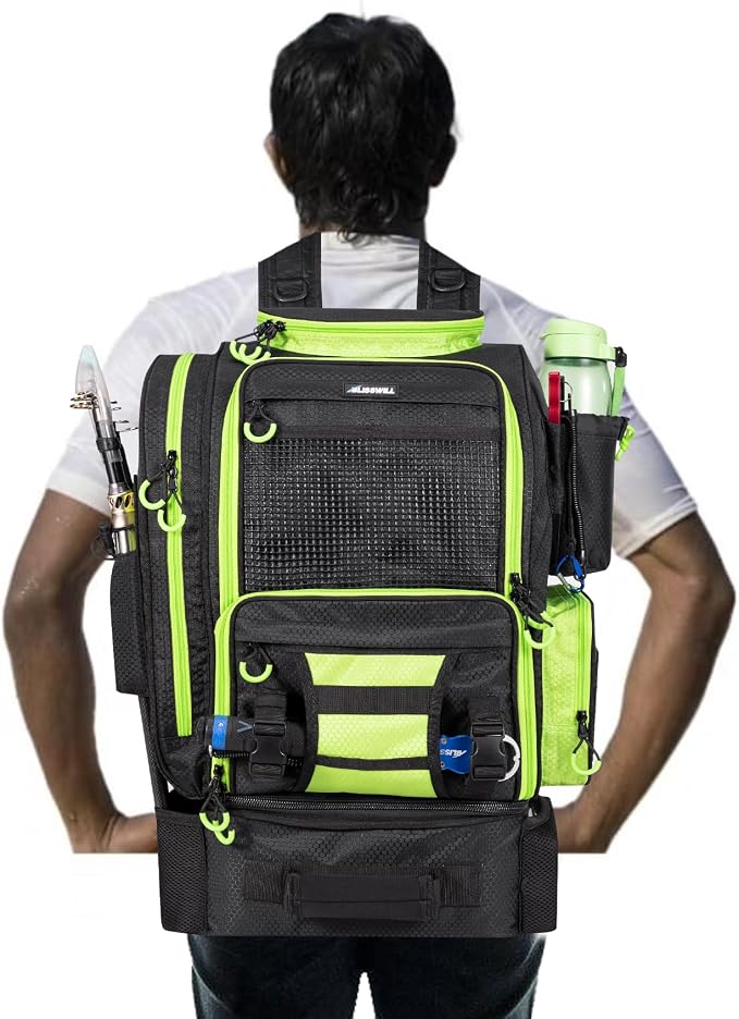 BLISSWILL Large Fishing Backpack with Cooler for 3 Tackle Boxes - Fishing Bag with Rod Holders for Camping and Hiking