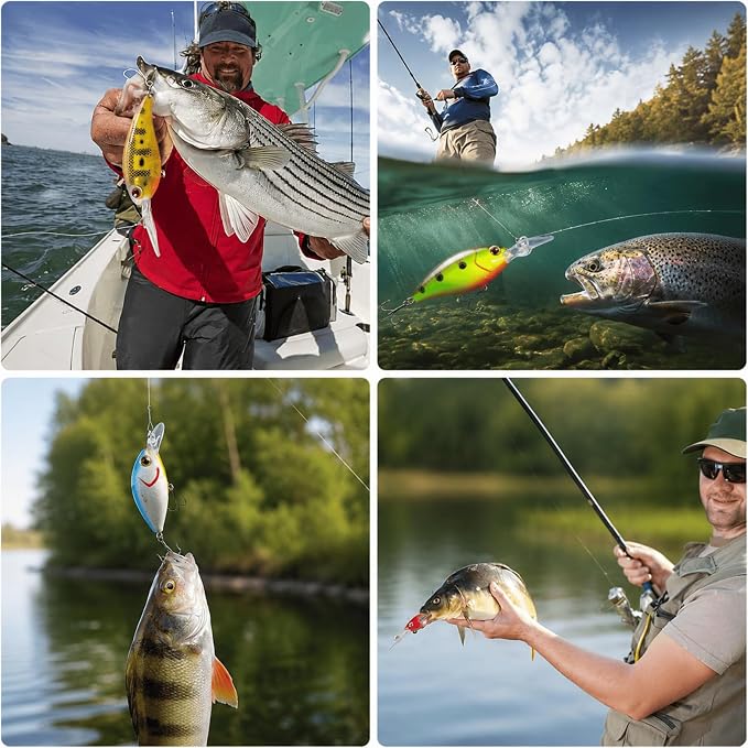 Crankbaits for Bass Fishing 17 PCs, Fishing Lures with Storage Box, 3.94" Deep Diving Crank Baits, Fishing Gifts for Men Freshwater Saltwater