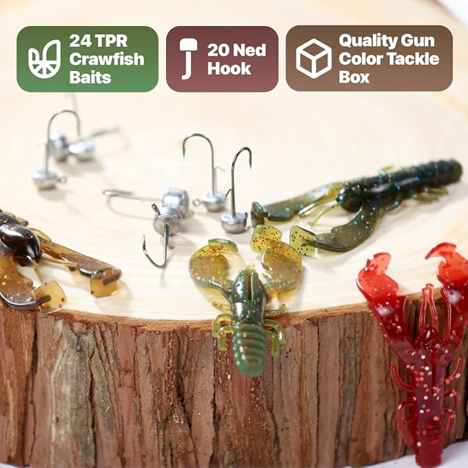 Ned Rig Baits Kit,TRD Soft Plastic Worms or Crawfish for Bass Fishing