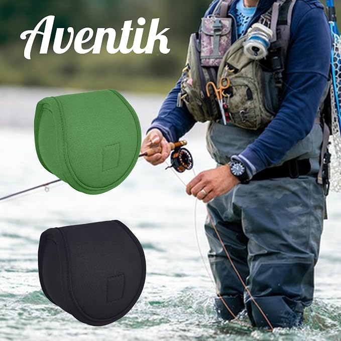 Aventik Neoprene Fly Fishing Reel Case Pouch Cover Fitting 5/6 7/8wt Fly Reel Storage (Black, 2-PACK 5/6)