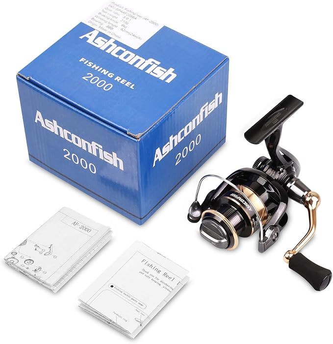 Ashconfish Spinning Fishing Reel, Graphite Body, 7+1 Stainless Steel BB, 5.0:1 Gear Ratio, Lightweight Spinning Reel for Freshwater Saltwater Fishing, Come with 109 yds Braided Line